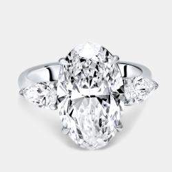 Pre Owned 4.40 cts Oval Brilliant and Pear Lab Grown Diamonds 18k White Gold Ring Size 54