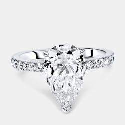 Pre Owned 3.25 cts Pear Brilliant and Round Lab Grown Diamonds 18k White Gold Ring Size 54