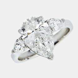 Pre Owned 3.50 cts Trilogy Pear Brilliant Lab Grown Diamonds 18k White Gold Ring Size 56