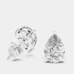 Pre Owned 4.00 cts Pear Cut 18k White Gold Lab Grown Diamond Stud Earrings