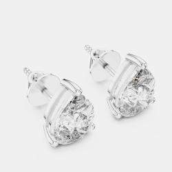 Pre Owned 4.00 cts Pear Cut 18k White Gold Lab Grown Diamond Stud Earrings