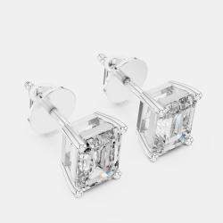 Pre Owned 2.00 cts Emerald Cut 18k White Gold Lab Grown Diamond Stud Earrings