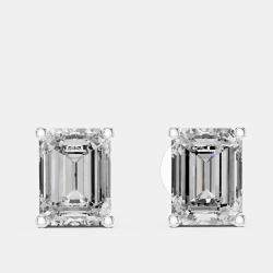 Pre Owned 2.00 cts Emerald Cut 18k White Gold Lab Grown Diamond Stud Earrings