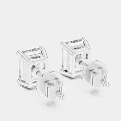 Pre Owned 2.00 cts Emerald Cut 18k White Gold Lab Grown Diamond Stud Earrings