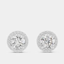Pre Owned 2.4 cts Round 18k White Gold Solitaire Lab Grown Diamond Single Halo Earrings