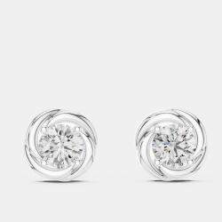 Pre Owned 1.00 ct Round 18k White Gold Fancy Lab Grown Diamond Solitaire Single Stud Earrings