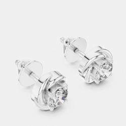 Pre Owned 1.00 ct Round 18k White Gold Fancy Lab Grown Diamond Solitaire Single Stud Earrings