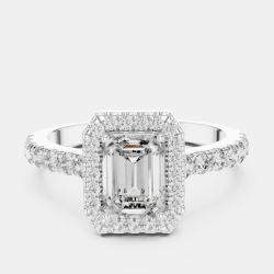 Pre Owned 1.65 cts Center Emerald Cut 18k White Gold Solitaire Lab Grown Diamond Ring Size 53