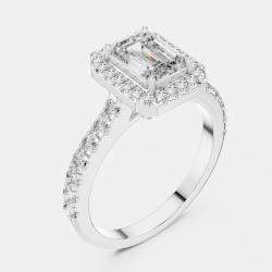 Pre Owned 1.65 cts Center Emerald Cut 18k White Gold Solitaire Lab Grown Diamond Ring Size 53