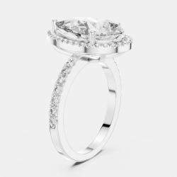 Pre Owned 4.5 cts Round & Pear Cut 18k White Gold Solitaire Lab Grown Diamond Halo Ring Size 53