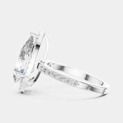 Pre Owned 4.5 cts Round & Pear Cut 18k White Gold Solitaire Lab Grown Diamond Halo Ring Size 53