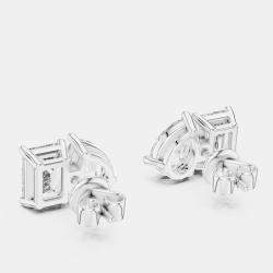 Pre Owned 2.00 cts Pear Cut and Emerald Cut 18k White Gold Lab Grown Diamond Stud Earrings