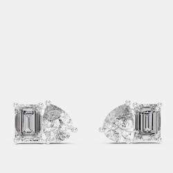 Pre Owned 2.00 cts Pear Cut and Emerald Cut 18k White Gold Lab Grown Diamond Stud Earrings
