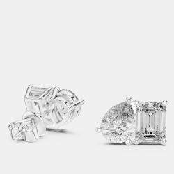 Pre Owned 2.00 cts Pear Cut and Emerald Cut 18k White Gold Lab Grown Diamond Stud Earrings
