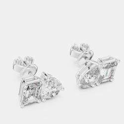Pre Owned 2.00 cts Pear Cut and Emerald Cut 18k White Gold Lab Grown Diamond Stud Earrings