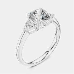 Pre Owned 2.00 cts Cushion & Triangle Cut 18k White Gold Lab Grown Diamond Ring Size 53
