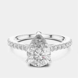 Pre Owned 2.00 cts Pear & Round 18k White Gold Lab Grown Diamond Ring Size 53