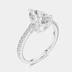 Pre Owned 2.00 cts Pear & Round 18k White Gold Lab Grown Diamond Ring Size 53