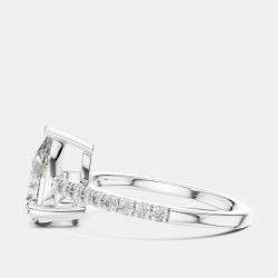 Pre Owned 2.00 cts Pear & Round 18k White Gold Lab Grown Diamond Ring Size 53