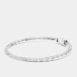 Pre Owned 3.00 ct Emerald Cut 18k White Gold Lab Grown Diamond Tennis Bracelet 16 cm