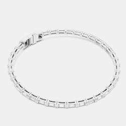 Pre Owned 3.00 ct Emerald Cut 18k White Gold Lab Grown Diamond Tennis Bracelet 16 cm
