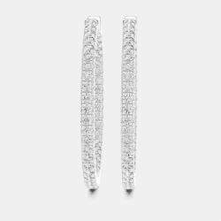 Pre Owned 1.00 ct Round Cut 18k White Gold Lab Grown Diamond Hoop Earrings