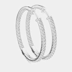 Pre Owned 1.00 ct Round Cut 18k White Gold Lab Grown Diamond Hoop Earrings