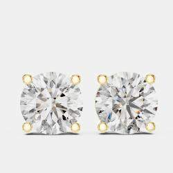 Pre Owned 4.00 cts Round Cut 18k Yellow Gold Lab Grown Diamond Stud Earrings