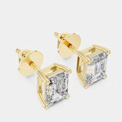 Pre Owned 2.00 cts Emerald Cut 18k Yellow Gold Lab Grown Diamond Stud Earrings