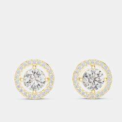 Pre Owned 2.60 cts Round 18k Yellow Gold Solitaire Lab Grown Diamond Single Halo Earrings