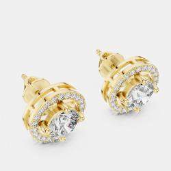 Pre Owned 2.60 cts Round 18k Yellow Gold Solitaire Lab Grown Diamond Single Halo Earrings