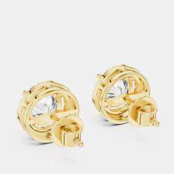 Pre Owned 2.4 cts Round 18k Yellow Gold Solitaire Lab Grown Diamond Single Halo Earrings