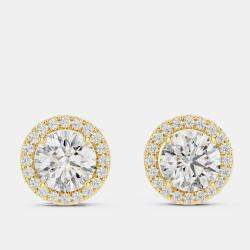 Pre Owned 2.4 cts Round 18k Yellow Gold Solitaire Lab Grown Diamond Single Halo Earrings
