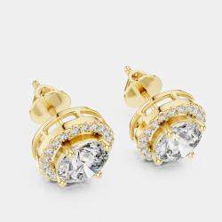 Pre Owned 2.4 cts Round 18k Yellow Gold Solitaire Lab Grown Diamond Single Halo Earrings