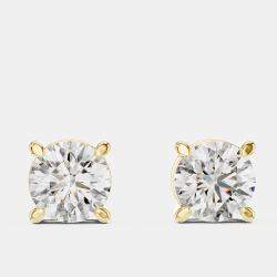 Pre Owned 1.00 cts Round 18k Yellow Gold Solitaire Lab Grown Diamond Single Stud Earrings
