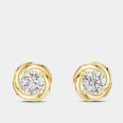 Pre Owned 1.00 cts Round 18k Yellow Gold Fancy Lab Grown Diamond Solitaire Single Stud Earrings