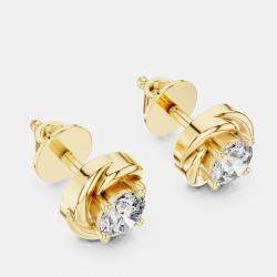 Pre Owned 1.00 cts Round 18k Yellow Gold Fancy Lab Grown Diamond Solitaire Single Stud Earrings