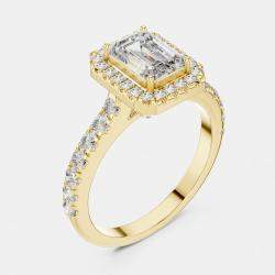 Pre Owned 1.65 cts Center Emerald Cut 18k Yellow Gold Solitaire Lab Grown Diamond Ring Size 53