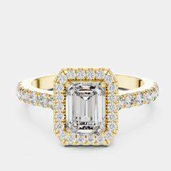 Pre Owned 1.65 cts Center Emerald Cut 18k Yellow Gold Solitaire Lab Grown Diamond Ring Size 53