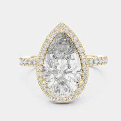 Pre Owned 4.5 cts Round & Pear Cut 18k Yellow Gold Solitaire Lab Grown Diamond Halo Ring Size 53