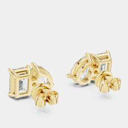 Pre Owned 2.00 cts Pear Cut and Emerald Cut 18k Yellow Gold Lab Grown Diamond Stud Earrings