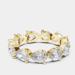 Pre Owned 3.00 cts Pear Cut 18k Yellow Gold Lab Grown Diamond Ring Size 53