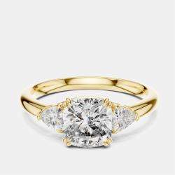 Pre Owned 2.00 cts Cushion & Triangle Cut 18k Yellow Gold Lab Grown Diamond Ring Size 53