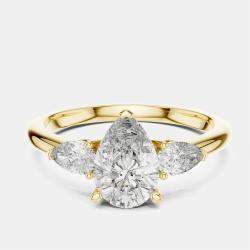 Pre Owned 1.50 cts Pear Cut 18k Yellow Gold Lab Grown Diamond Ring Size 53