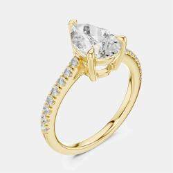 Pre Owned 2.00 cts Pear & Round 18k Yellow Gold Lab Grown Diamond Ring Size 53