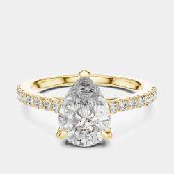 Pre Owned 2.00 cts Pear & Round 18k Yellow Gold Lab Grown Diamond Ring Size 53