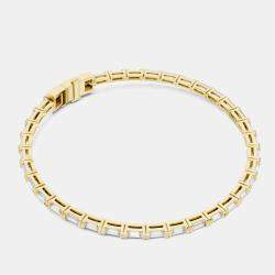 Pre Owned 3.00 cts Emerald Cut 18k Yellow Gold Lab Grown Diamond Tennis Bracelet 16 cm