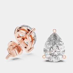 Pre Owned 4.00 cts Pear Cut 18k Rose Gold Lab Grown Diamond Stud Earrings