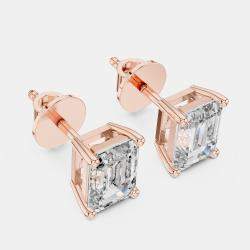 Pre Owned 2.00 cts Emerald Cut 18k Rose Gold Lab Grown Diamond Stud Earrings