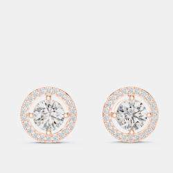 Pre Owned 2.60 cts Round 18k Rose Gold Solitaire Lab Grown Diamond Single Halo Earrings